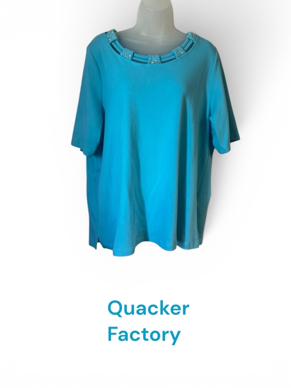 QUACKER FACTORY Turquoise Top w/Neckline Detail   PLUS:  1X      #12